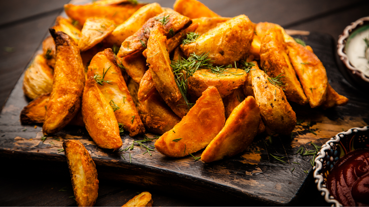 Würzige Kartoffelspalten im Ofen mit 3 verschiedene Dips Würzige Kartoffelspalten im Ofen mit 3 verschiedene Dips